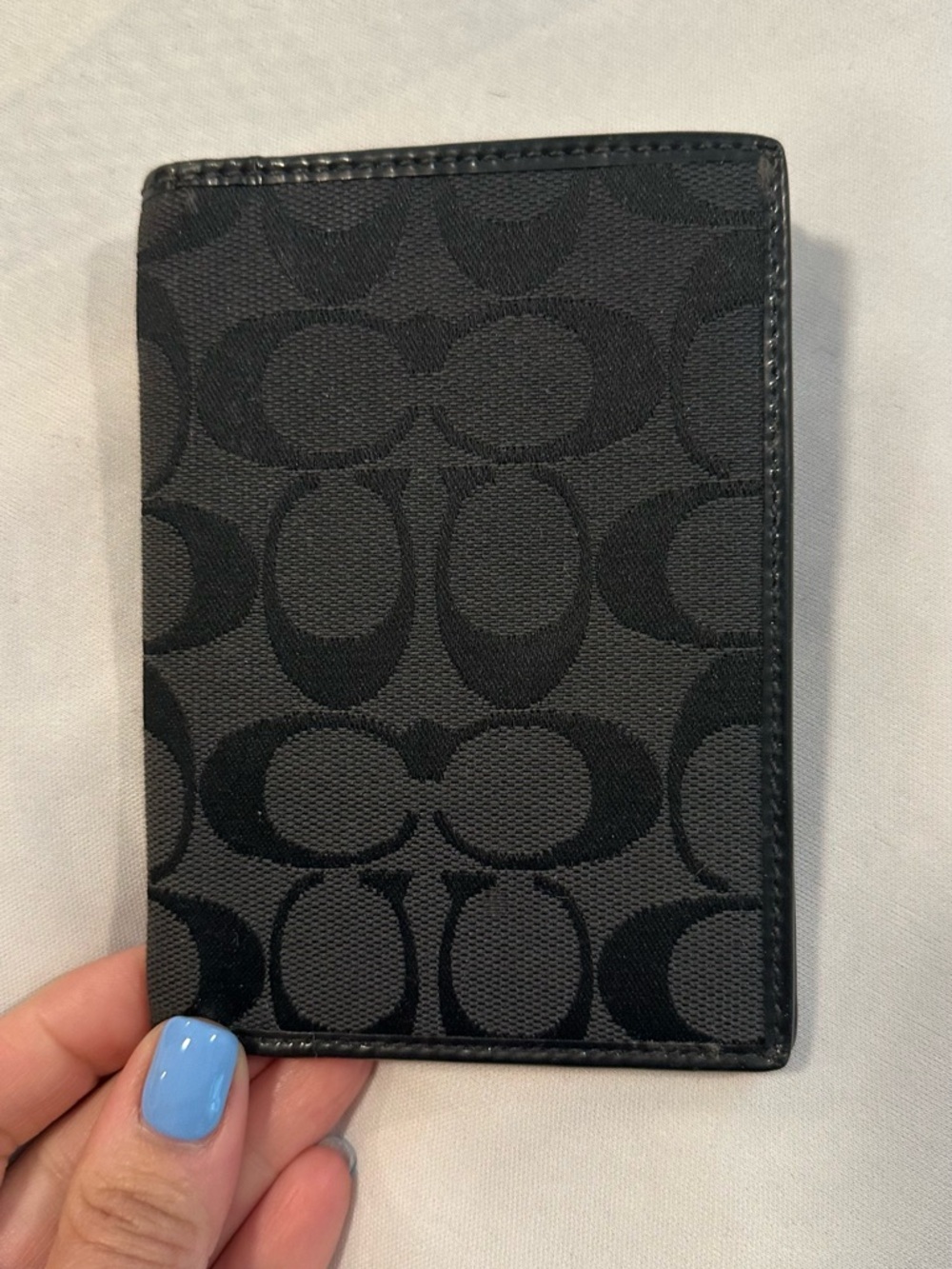 Coach Black Signature Canvas Jacquard Card Holder Passport Case